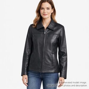 201. Winlit Black Genuine Leather Zip Front Jacket Women’s L